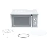 A microwave oven and its accessories are displayed against a white background. Produktbild-Vorschau