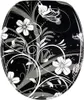 A toilet seat with a black background and a white and gray floral and butterfly design. Produktbild-Vorschau