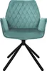 A teal velvet armchair with a diamond-stitched back and seat, supported by a black metal base with four legs. Náhled obrázku produktu