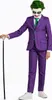 A child wearing a Joker costume, including a suit, makeup, and wig, holding a cane. Produktbild-Vorschau