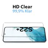 A screen protector is shown placed on top of a smartphone. Produktbild-Vorschau