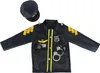 A police costume set including a jacket and a hat, with accessories like handcuffs and a walkie-talkie attached to the jacket. Náhľad obrázku produktu