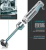 An exploded view of an immersion blender, showing its detachable parts and highlighting its features with text overlays. Náhľad obrázku produktu