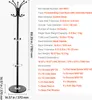 A black coat rack with a marble base is shown against a white background, with a detailed specification list to its right. Anteprima dell’immagine prodotto