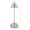 A silver LED desk lamp with dimensions indicated. Produktbild-Vorschau