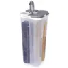 A clear product shot of a multi-compartment food storage container filled with different dry goods. Produktbild-Vorschau