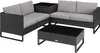 A black rattan sectional sofa with gray cushions and a matching coffee table, set against a white background. Náhled obrázku produktu