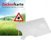 A product image showing a tick removal card next to a promotional image of a field with a tick warning sign. Produktbild-Vorschau