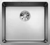 A top-down view of a stainless steel kitchen sink with a drain. Produktbild-Vorschau