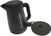 A black electric kettle with red accents and a power base, shown against a white background. Podgląd zdjęcia produktu