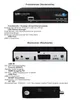 An image showing a satellite receiver from the front and back, with detailed labels and descriptions of its ports and features. Produktbild-Vorschau
