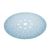 A light blue circular sanding disc with many small holes and a few larger holes in the center, isolated on a white background. Anteprima dell’immagine prodotto