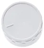 A white rotary knob with a concentric circular pattern on its surface and a single indicator line. The sides of the knob have a textured, diamond-shaped pattern. Produktbild-Vorschau