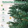 Close-up of a green artificial Christmas tree with decorative elements and text overlays highlighting product features. Voir les images du produit
