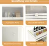 A collage of four close-up images showcasing different features of a white kitchen shelf unit. Produktbild-Vorschau