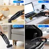 A collage of four images showing a handheld vacuum cleaner being used in different settings: kitchen, office, living room, and car. Produktbild-Vorschau