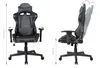 Two views of a black gaming chair with dimensions indicated by measurement lines and text. Produktbild-Vorschau