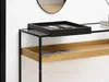 A close-up view of a console table with a black tray and a wooden shelf. Podgląd zdjęcia produktu