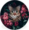 MuchoWow® Rundes Wandbild - Runde Bilder Katze - Blumen - Produktbild-Vorschau 1