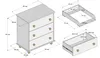 A 3D isometric diagram showing the dimensions of a chest of drawers with a changing table attachment and a drawer. Produktbild-Vorschau