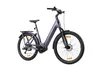 A studio shot of a purple electric bicycle against a white background. Produktbild-Vorschau