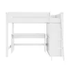 A white loft bed with a desk and a ladder, shown from the front against a white background. Produktbild-Vorschau