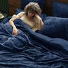 Bettwäsche-Set Samt Flauschig 200x200 cm Marine Blau mit 2 Produktbild-Vorschau 2