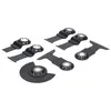 A set of seven oscillating multi-tool saw blades arranged on a white background. Voir les images du produit
