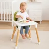 A baby is sitting in a high chair and eating from a plate. Náhľad obrázku produktu