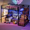 A loft bed with a sofa underneath, decorated with LED lights and gaming accessories. Náhled obrázku produktu