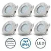 Six LED downlights are arranged in two rows of three on a white background, with three circular icons below them. Náhľad obrázku produktu