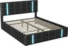 A black upholstered bed frame with a slatted mattress base and integrated LED lighting. Náhľad obrázku produktu