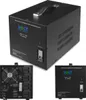 A collage of images showing a black voltage converter from different angles. Podgląd zdjęcia produktu