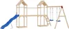 A wooden playground set with a slide and swings. Produktbild-Vorschau