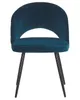 A single blue velvet dining chair with black metal legs is shown against a white background. Náhľad obrázku produktu