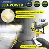 A marketing image showcasing LED work lights with various features highlighted. Produktbild-Vorschau