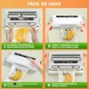 A collage of four images demonstrating how to use a vacuum sealer. Produktbild-Vorschau