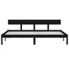 A black wooden bed frame with a slatted base and a headboard, shown from the front against a white background. Produktbild-Vorschau