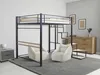 A bedroom scene featuring a loft bed with stairs, beanbag chairs, and a dresser. Náhled obrázku produktu