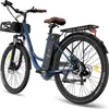 A blue electric bicycle is shown from a three-quarter rear view against a white background. Podgląd zdjęcia produktu
