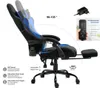 A gaming chair with various features highlighted by text and diagrams. Produktbild-Vorschau