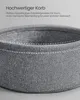 A close-up view of the fabric texture of a basket with text describing its features. Produktbild-Vorschau