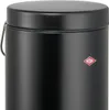 A close-up of a black trash can with a lid and a small red logo. Náhled obrázku produktu