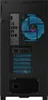 The back of a black computer tower with a blue illuminated fan. Podgląd zdjęcia produktu