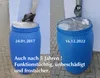 Two images of a blue plastic barrel with ice on top, showing it after 5 years. Produktbild-Vorschau