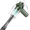 A green portable vacuum cleaner with a transparent dustbin and a brush attachment, shown with dimensions indicated by lines and text. Produktbild-Vorschau