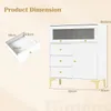 A product dimension diagram showing a white cabinet with drawers and a glass door, alongside a separate diagram of an open drawer with dimensions. Podgląd zdjęcia produktu