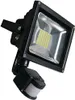 A black LED floodlight with a motion sensor, shown against a white background. Produktbild-Vorschau