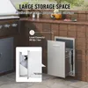 An outdoor kitchen setup with a grill, countertop, and built-in storage units for trash and propane tanks. The image highlights the storage space and load capacity. Produktbild-Vorschau