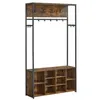 A freestanding coat rack with multiple shelves and hooks. Produktbild-Vorschau